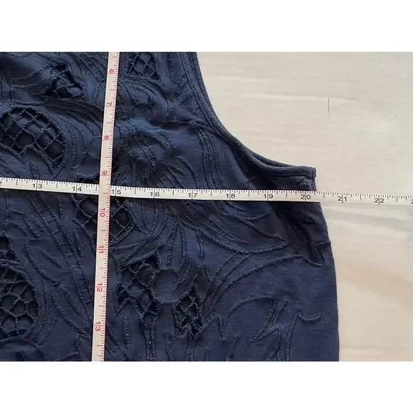 J. Jill Navy Embroidered Cut Out Overlay Sleeveless Tank/Blouse, Size L - Picture 10 of 11